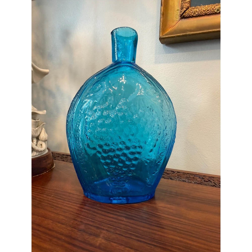 Vintage Clevenger Bros Blue Glass Bottle - Eagle and Grapes 8" - Picture 5 of 17